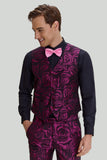 Ternos de formatura masculinos jacquard fúcsia floral 3 peças