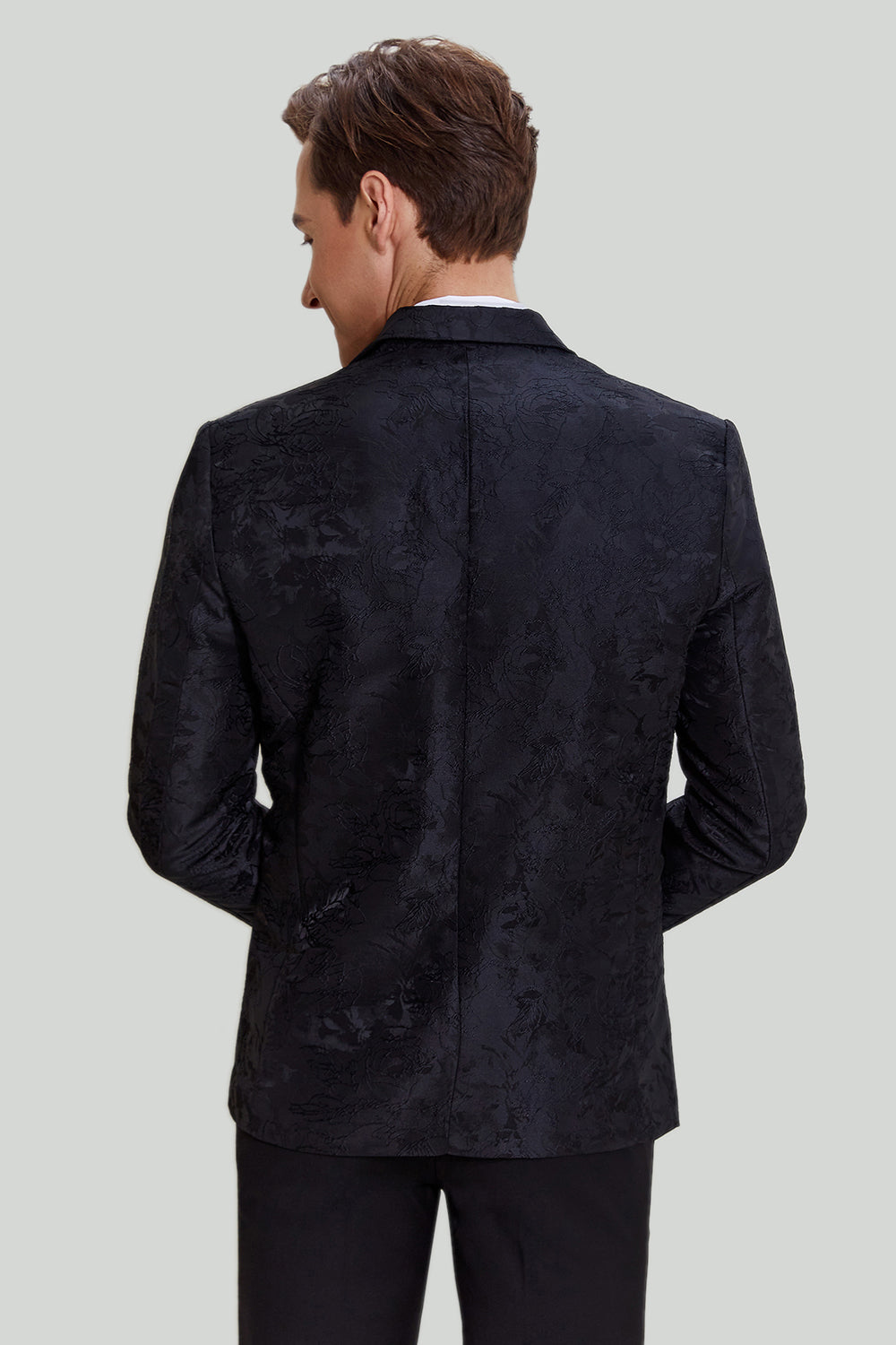 Jacquard Preto Satin Notched Lapel Blazer
