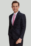 Jacquard Preto Satin Notched Lapel Blazer