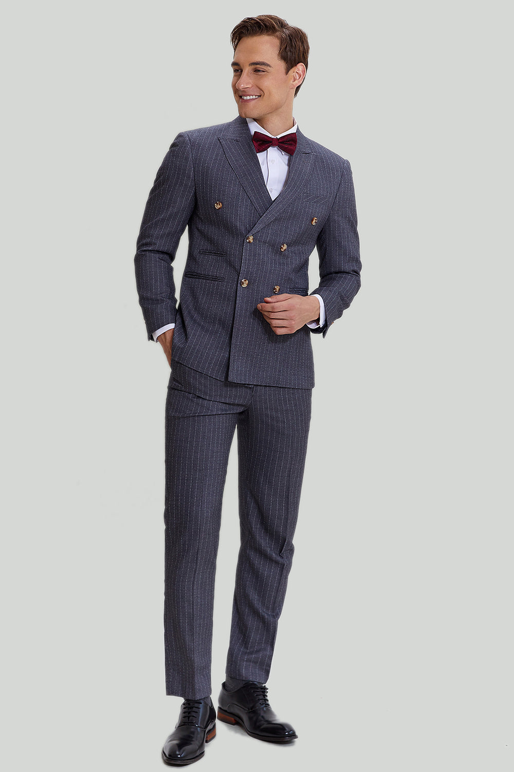 Terno cinzento pinstripe de 3 peças masculino
