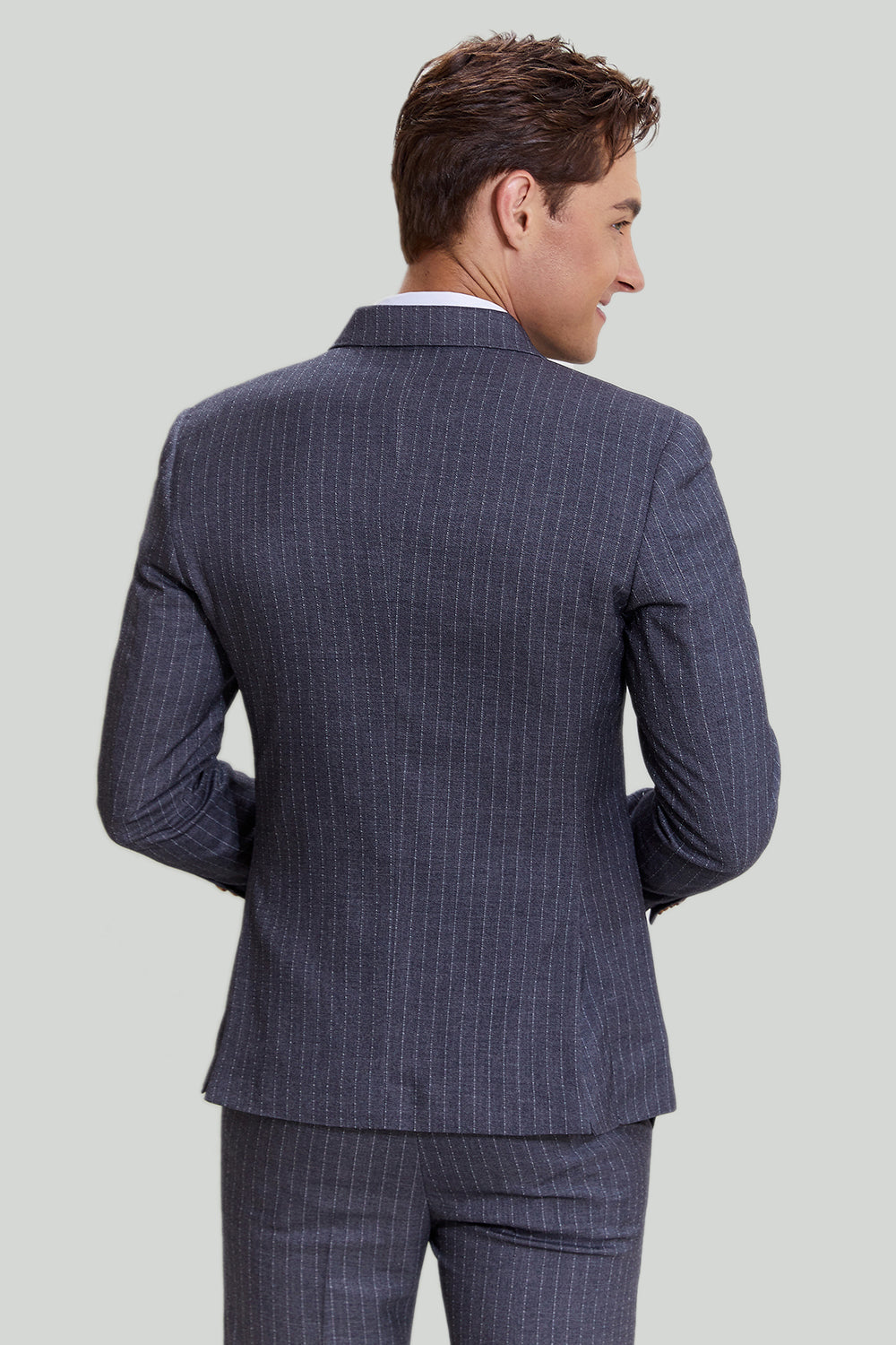 Terno cinzento pinstripe de 3 peças masculino