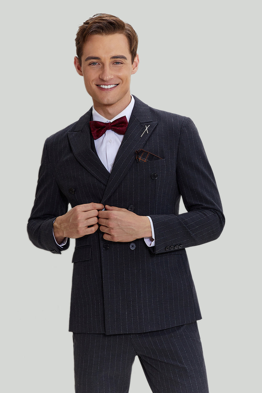 Fato cinza escuro 3 peças masculina pinstripe