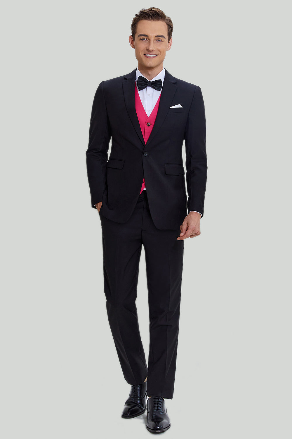 Preto Rosa 2 Peça Notched Lapel Homens Suits