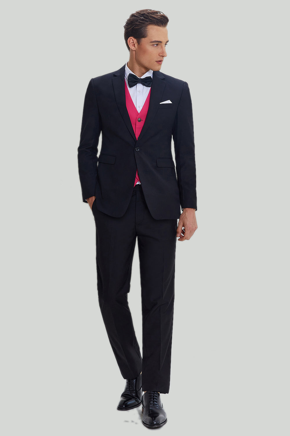 Preto Rosa 2 Peça Notched Lapel Homens Suits