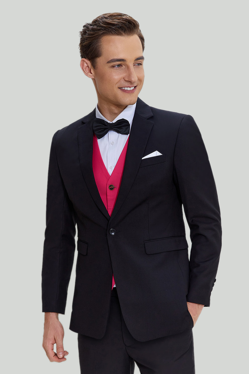 Preto Rosa 2 Peça Notched Lapel Homens Suits
