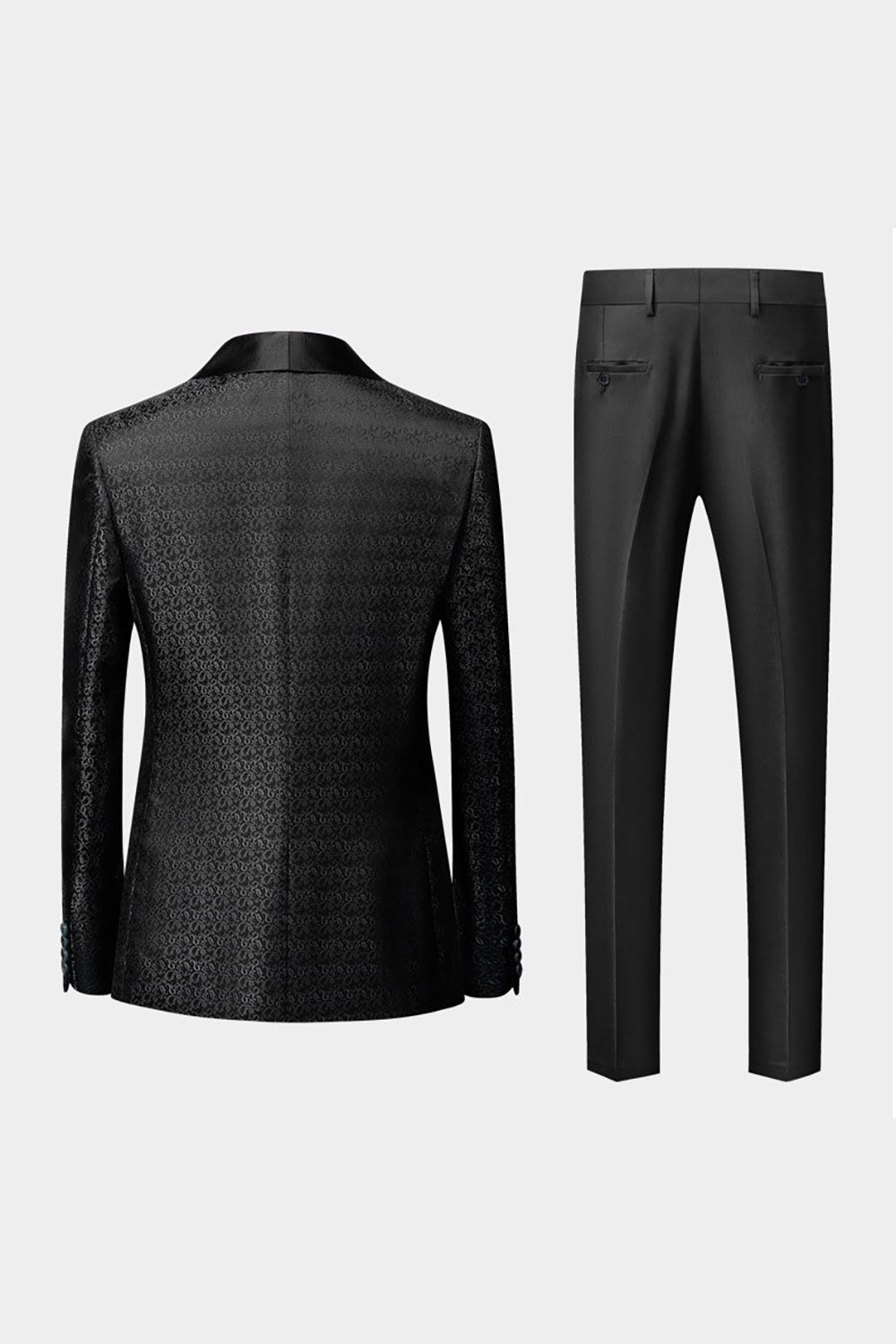 Preto Lapela Redonda Jacquard 3 Peças Terno para Homem