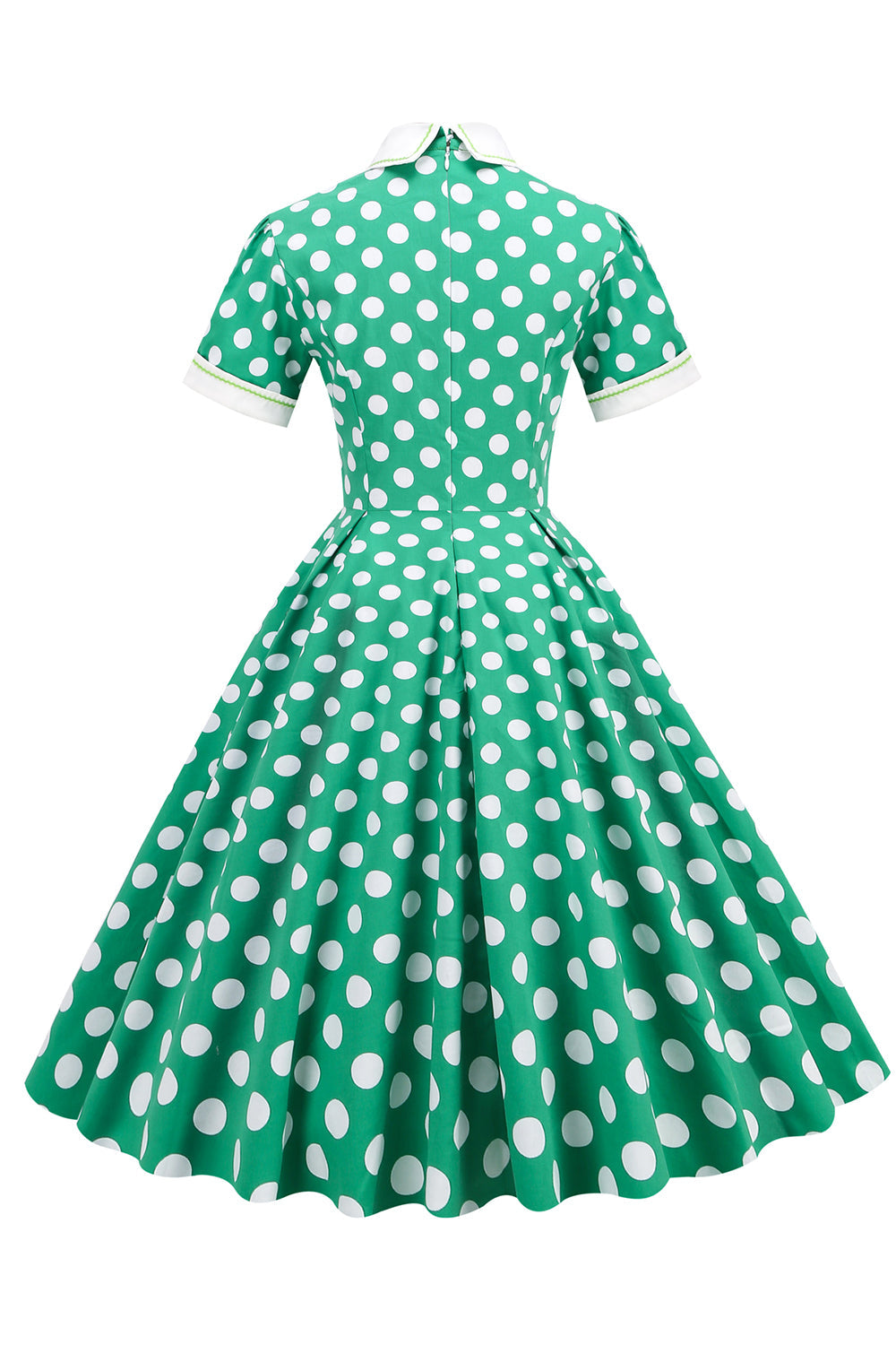 Vestido vintage verde ponto branco com mangas curtas