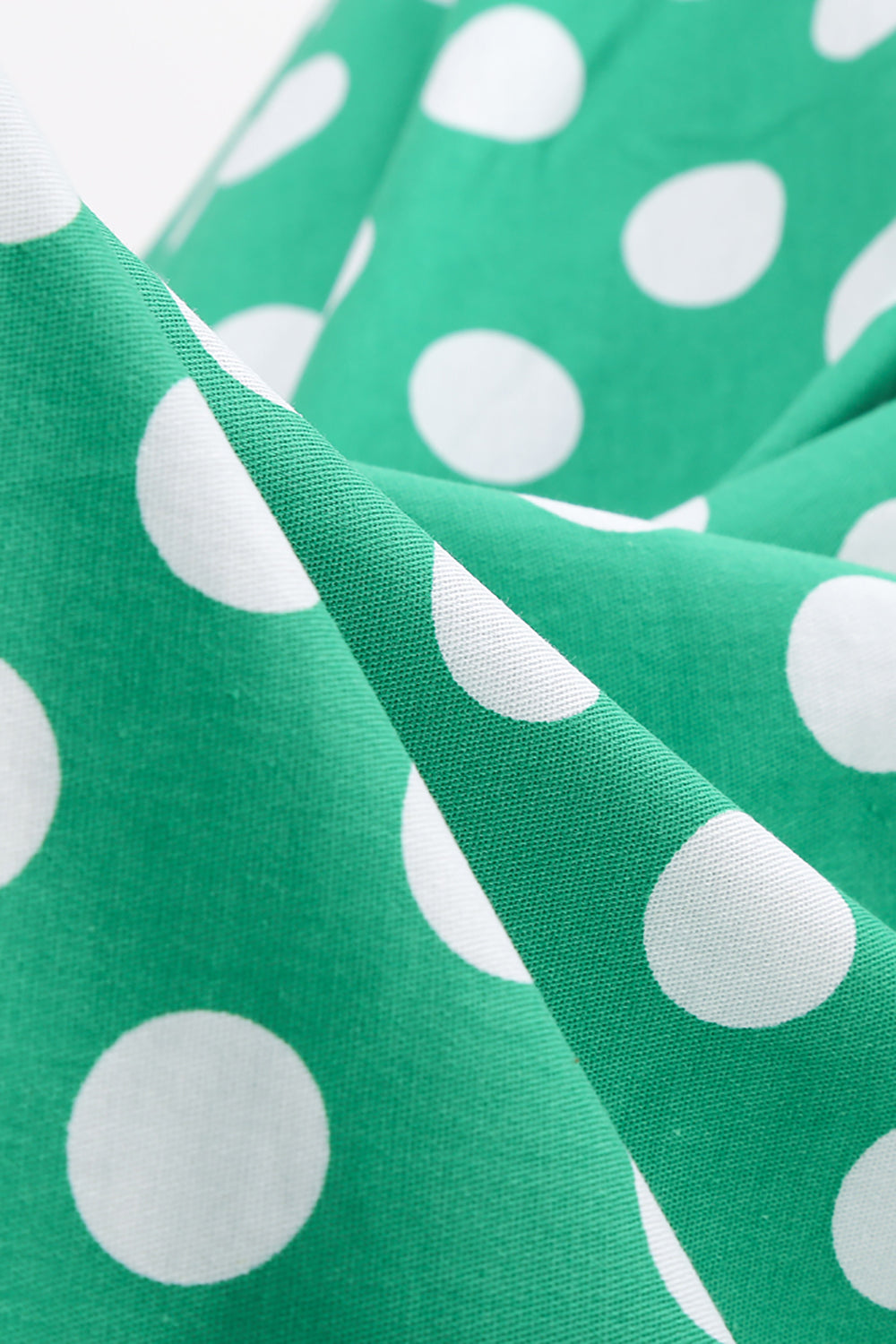 Vestido vintage verde ponto branco com mangas curtas
