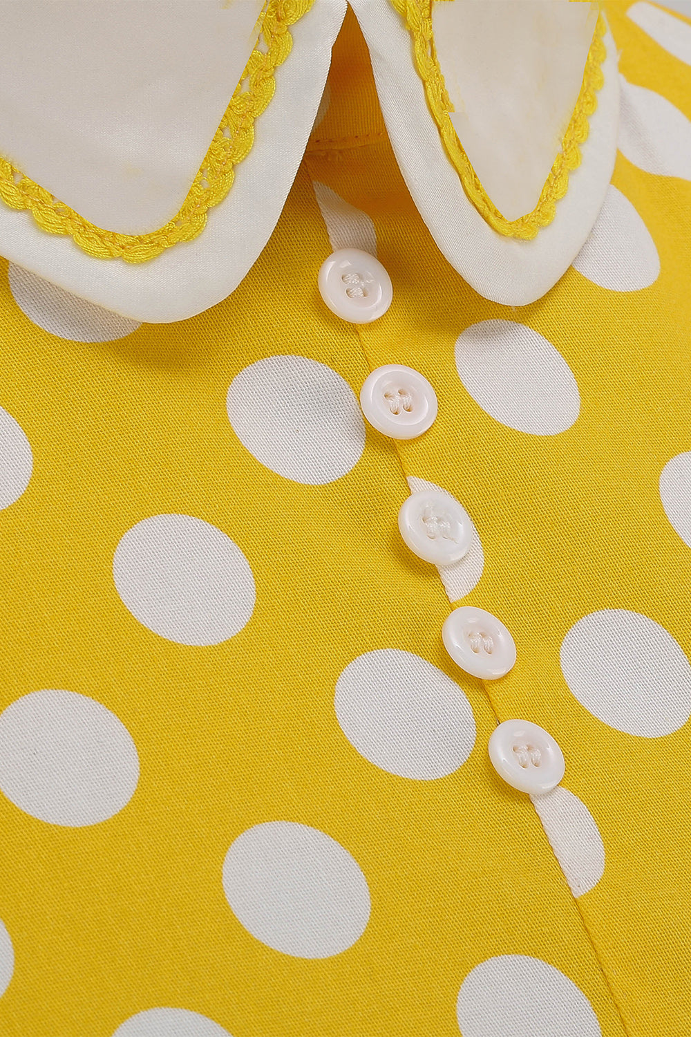 Vestido amarelo polka dots primavera 1950