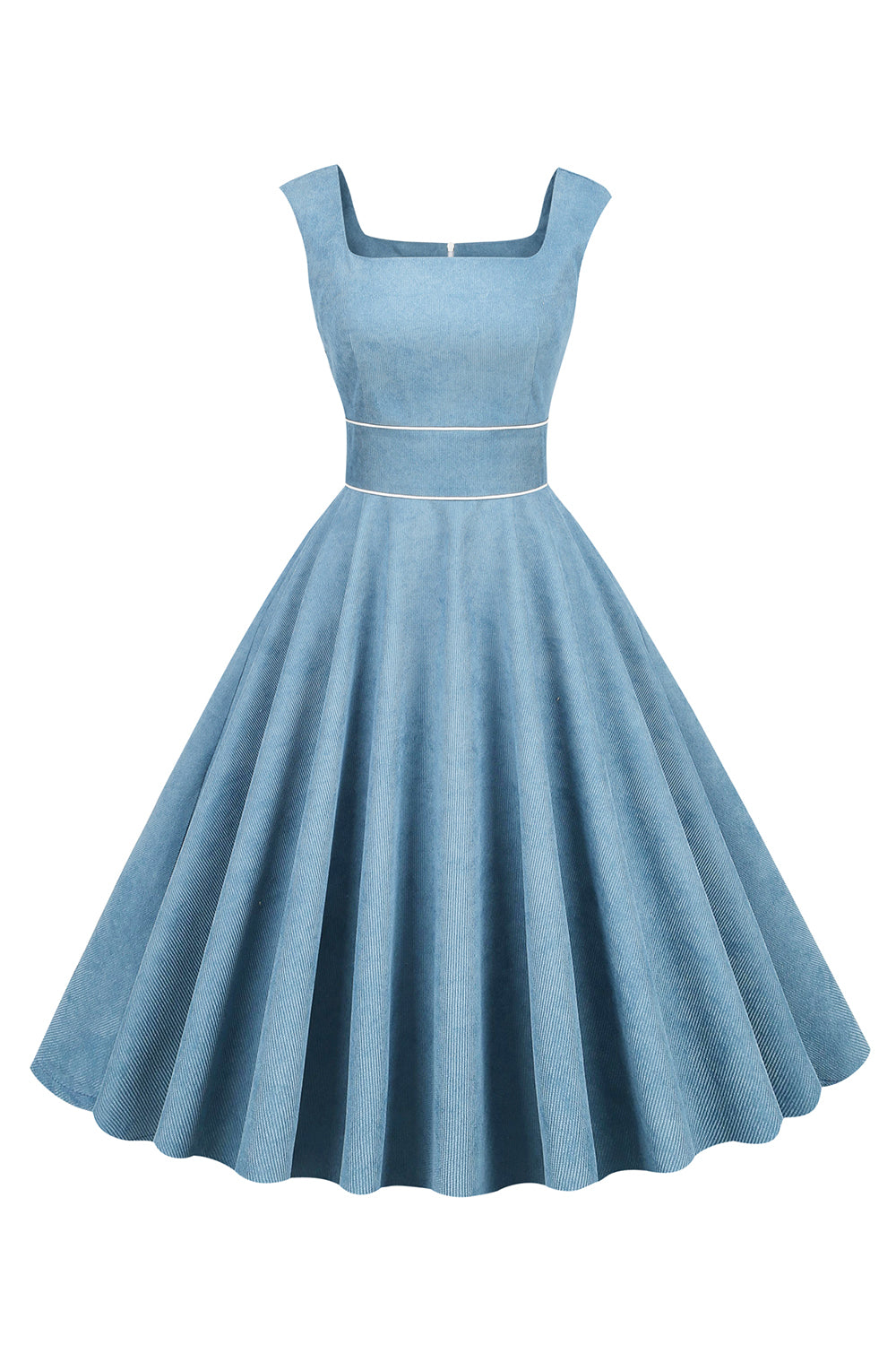Vestido amarelo do pescoço quadrado de 1950