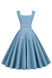Vestido amarelo do pescoço quadrado de 1950