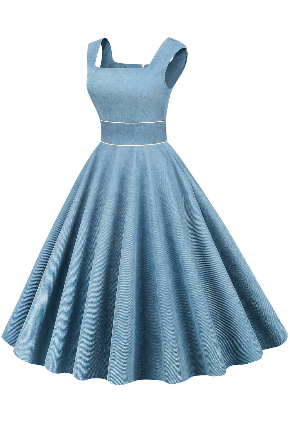 Vestido amarelo do pescoço quadrado de 1950