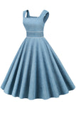 Vestido amarelo do pescoço quadrado de 1950