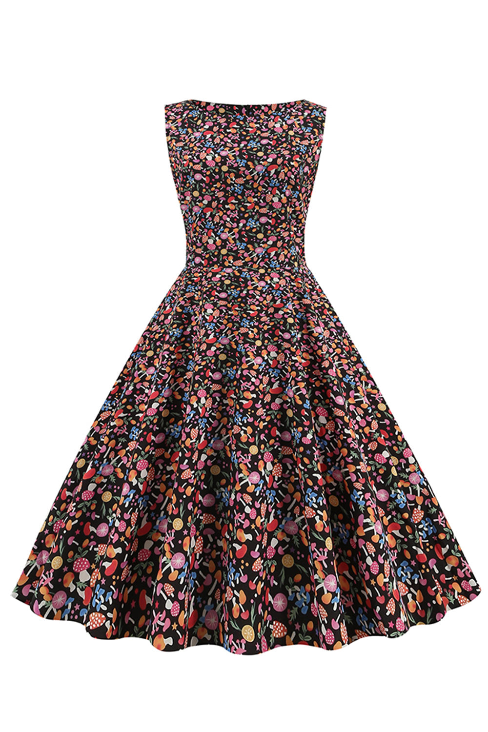 Folhas verdes imprimir vintage 1950s vestido