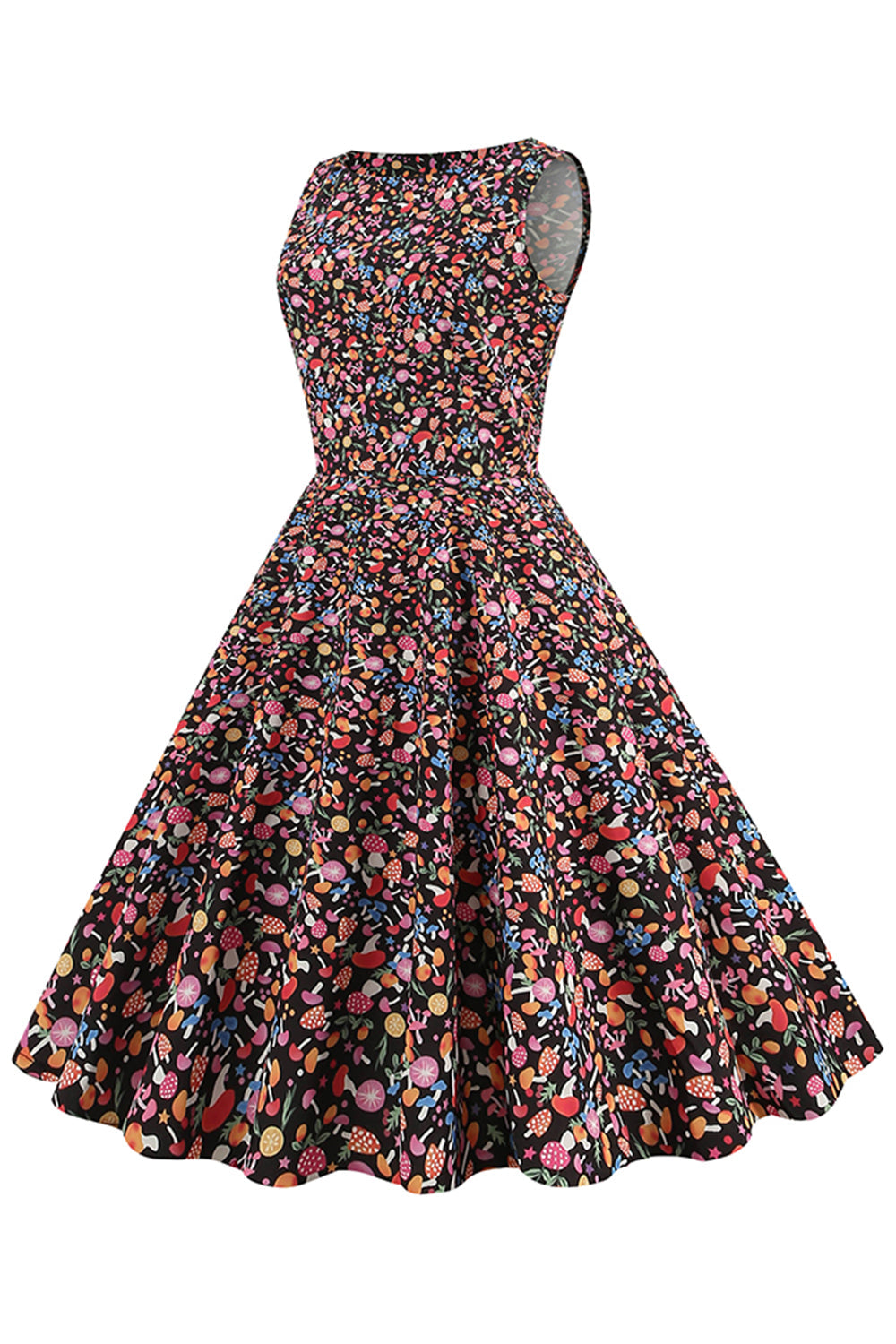 Folhas verdes imprimir vintage 1950s vestido