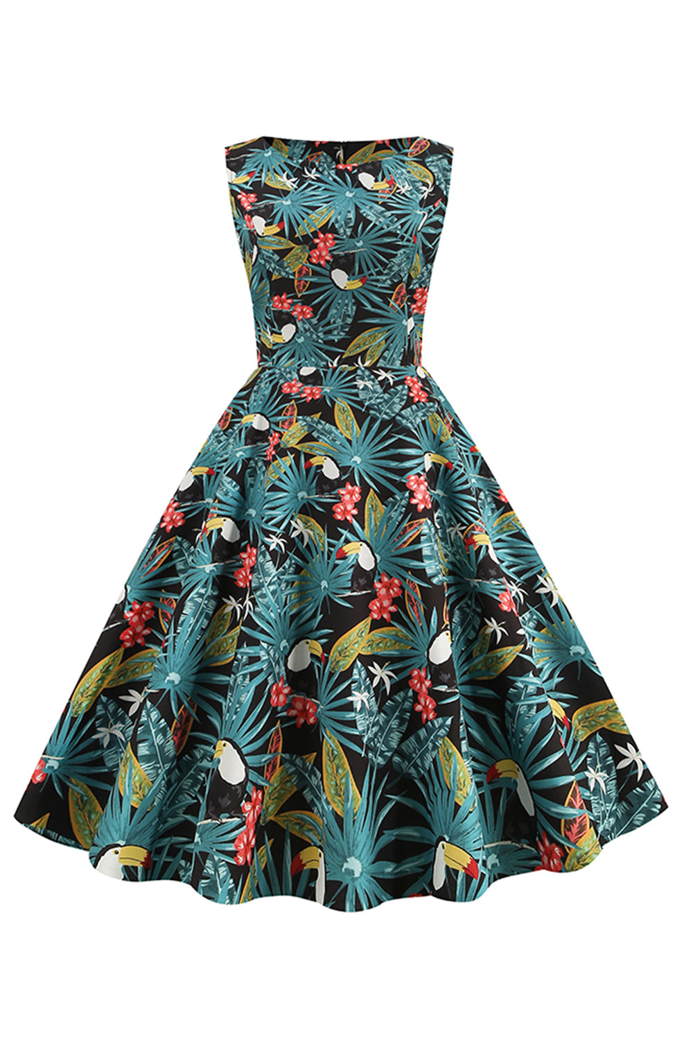 Folhas verdes imprimir vintage 1950s vestido