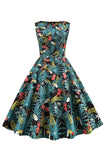Folhas verdes imprimir vintage 1950s vestido