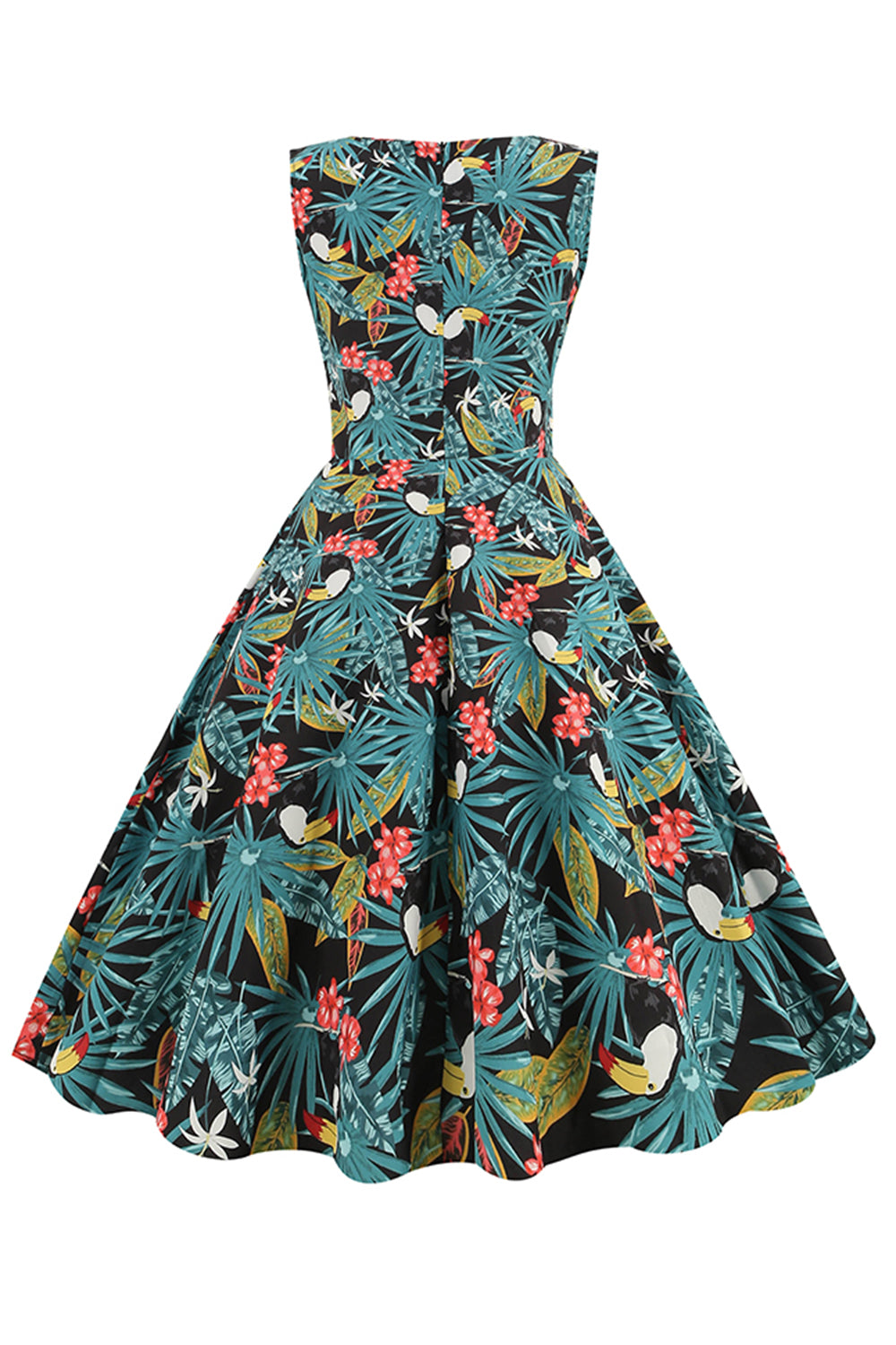 Folhas verdes imprimir vintage 1950s vestido