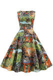 Vestido floral azul claro dos anos 50