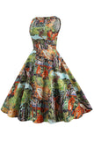 Vestido floral azul claro dos anos 50