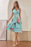 V Pescoço Claro Azul 1950 Vintage Vestido