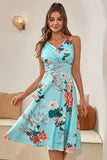 V Pescoço Claro Azul 1950 Vintage Vestido