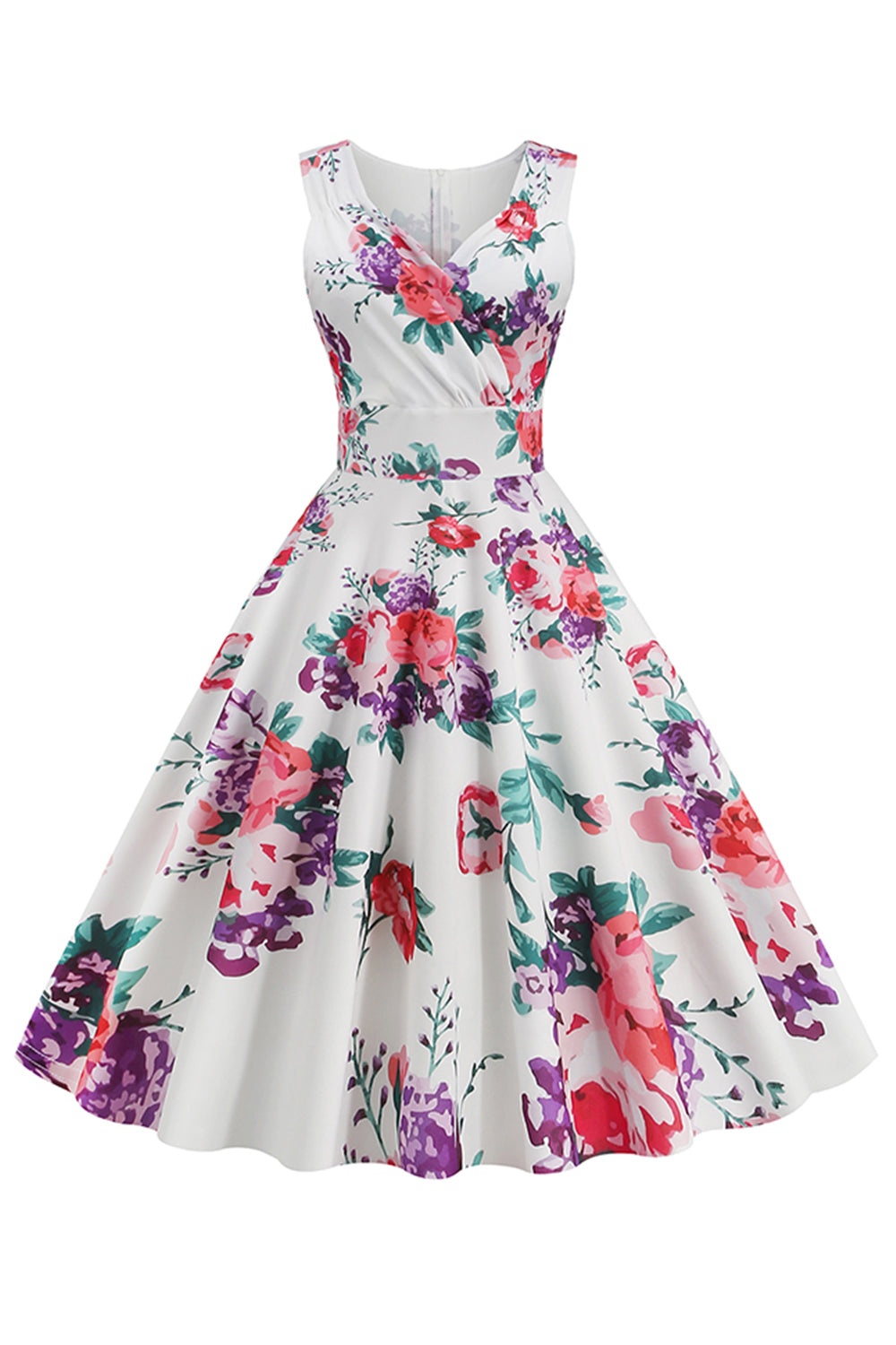 V Pescoço Claro Azul 1950 Vintage Vestido