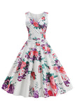V Pescoço Claro Azul 1950 Vintage Vestido