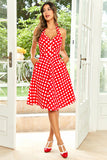 Halter Vermelho Botão Pontos de Polka 1950s Vestido