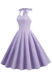 Vestido vintage de xadrez de lavanda Halter