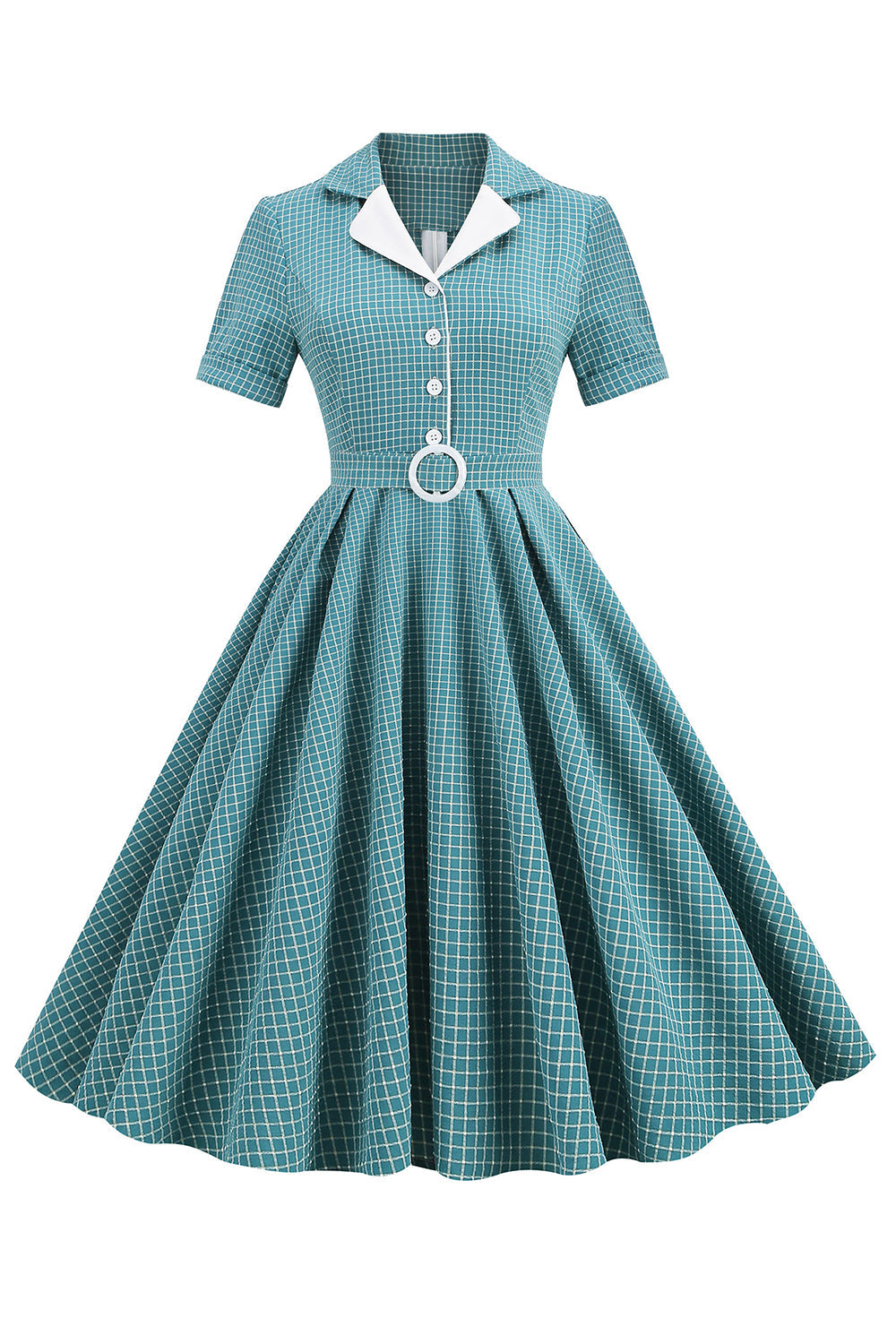 Vestido de xadrez vermelho de estilo retrô de 1950
