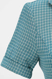 Vintage V Pescoço Azul Xadrez 1950 Vestido