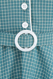 Vintage V Pescoço Azul Xadrez 1950 Vestido