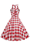 Vestido de balanço de Xadrez Vermelho dos anos 50