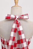 Vestido de balanço de Xadrez Vermelho dos anos 50