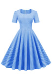 Listras Mangas Curtas 1950 Swing Dress