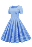 Listras Mangas Curtas 1950 Swing Dress