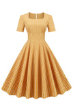 Listras Mangas Curtas 1950 Swing Dress