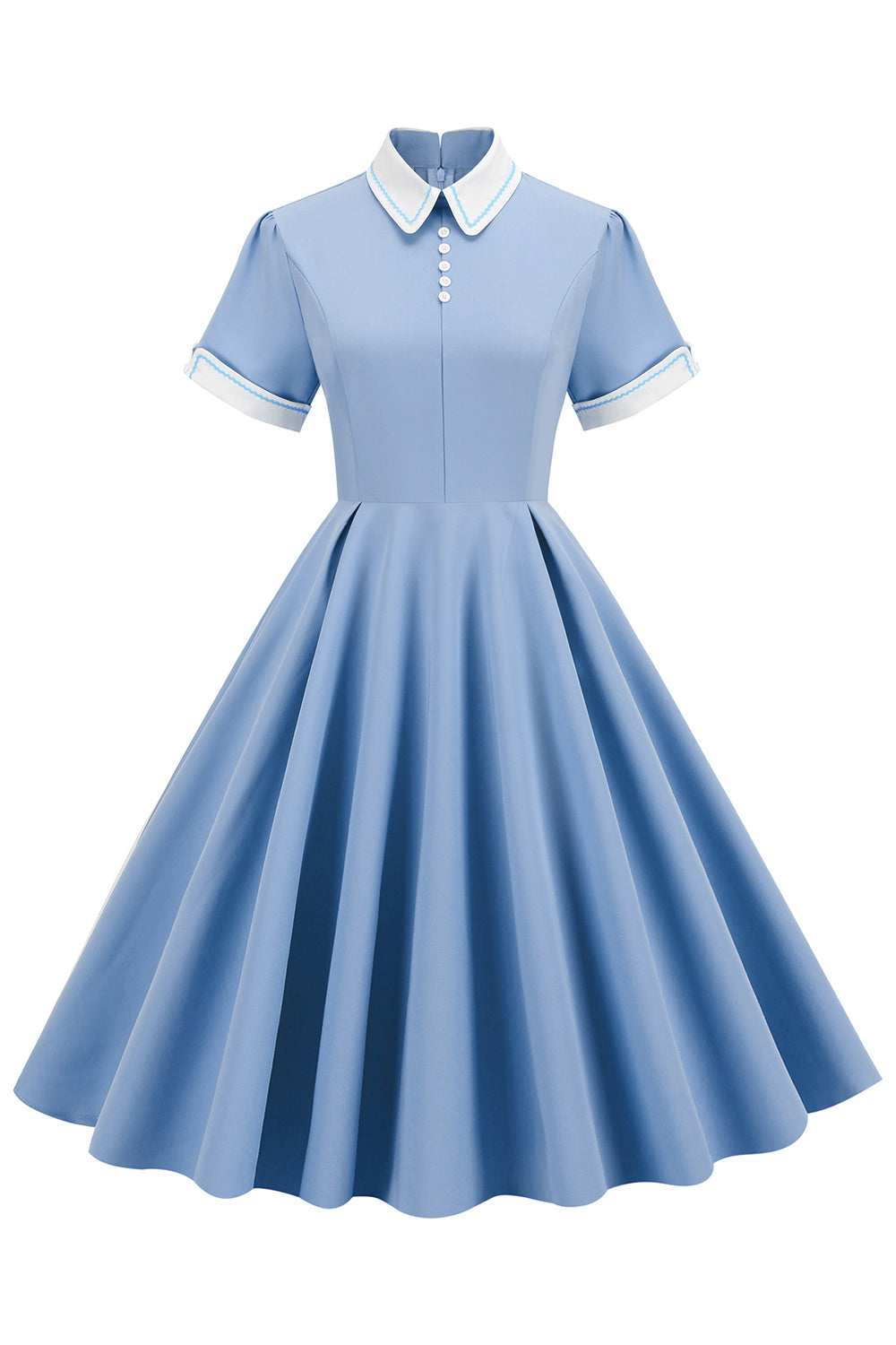 Vestido vintage azul claro dos anos 50 com mangas