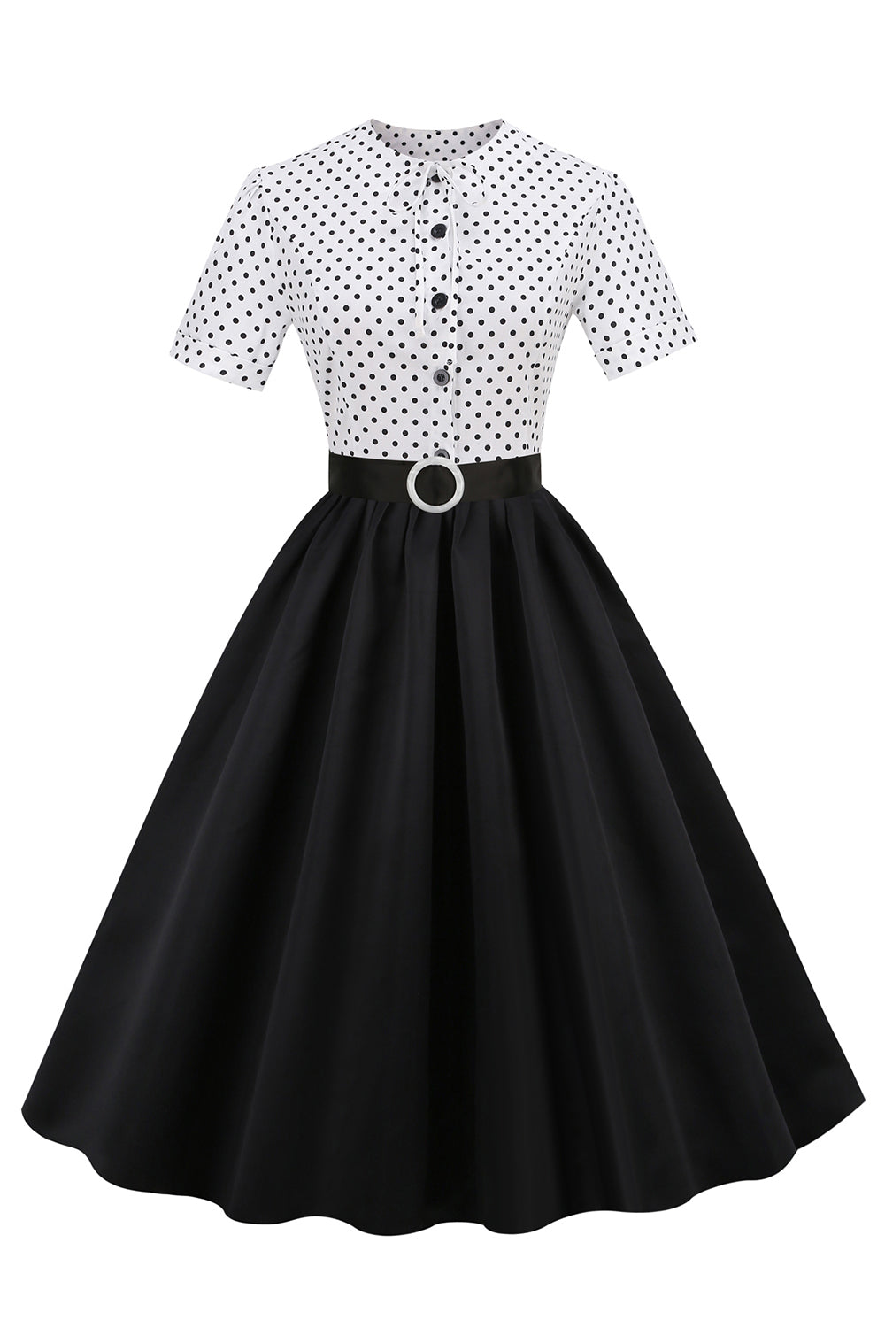 Preto e branco Polka Dots Vintage 1950s Vestido