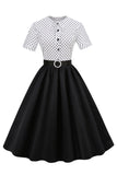 Preto e branco Polka Dots Vintage 1950s Vestido