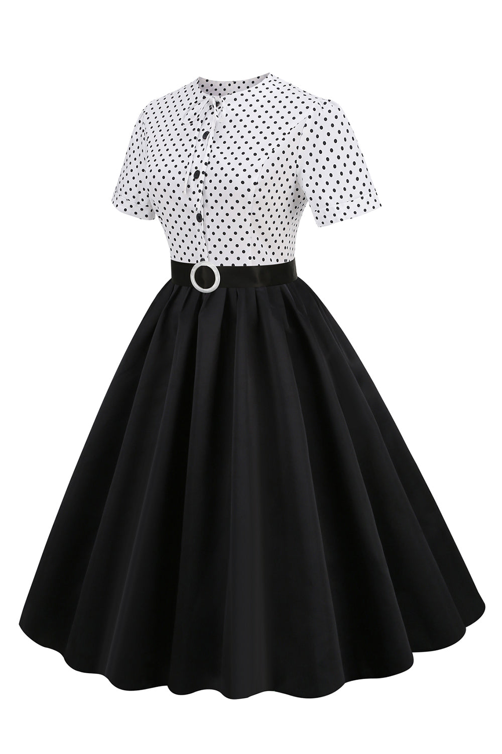 Preto e branco Polka Dots Vintage 1950s Vestido