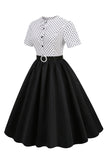 Preto e branco Polka Dots Vintage 1950s Vestido
