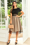 Hepburn Estilo Preto Polka Dots Vintage 1950 Vestido