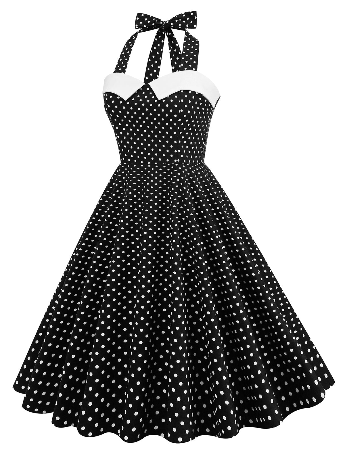 Vestido de balanço de bolinhas halter dos anos 50