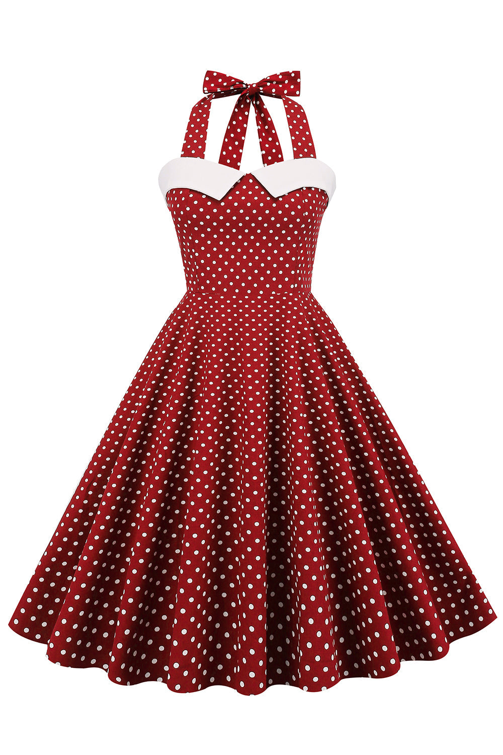 Vestido de balanço de bolinhas halter dos anos 50