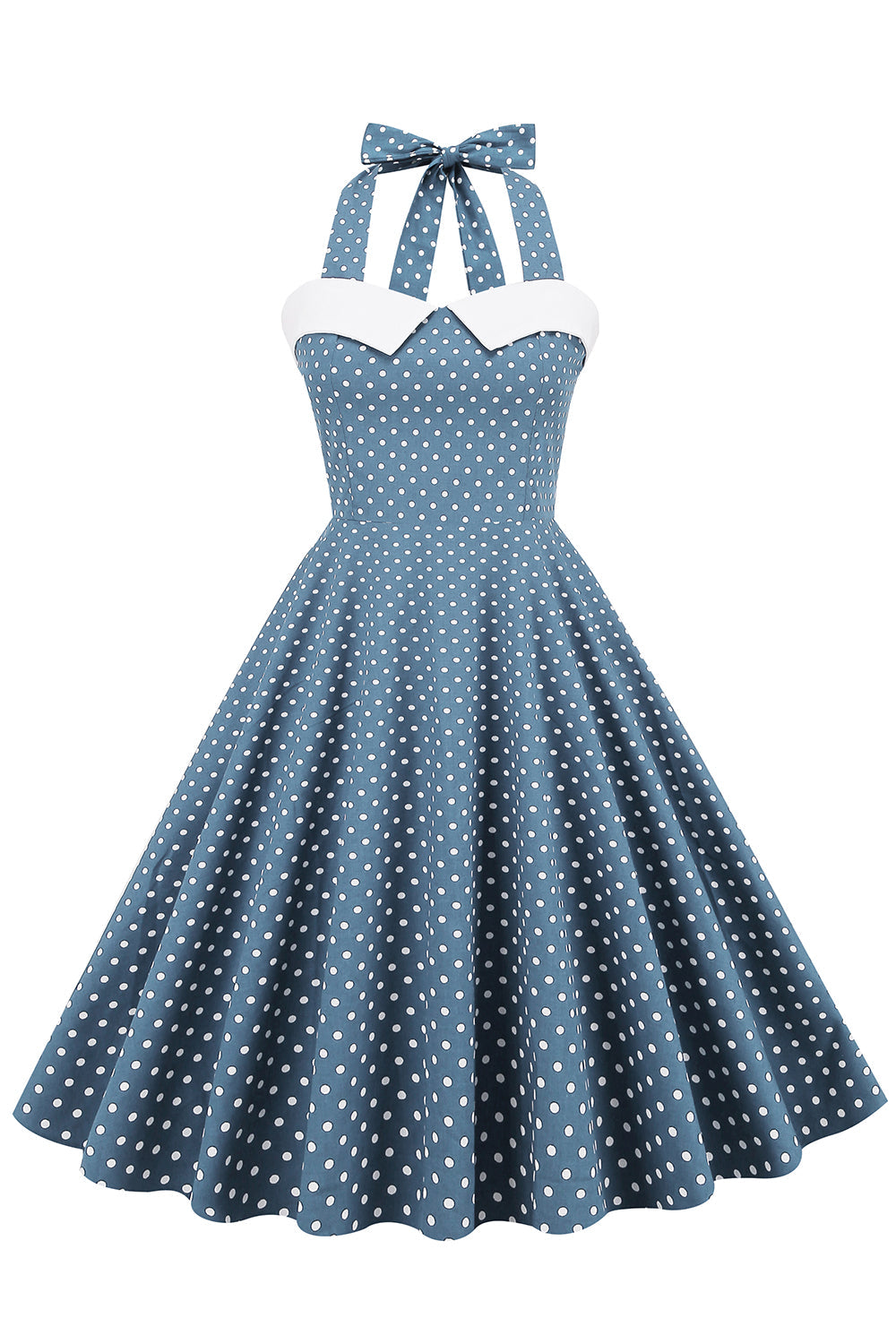 Vestido de balanço de bolinhas halter dos anos 50