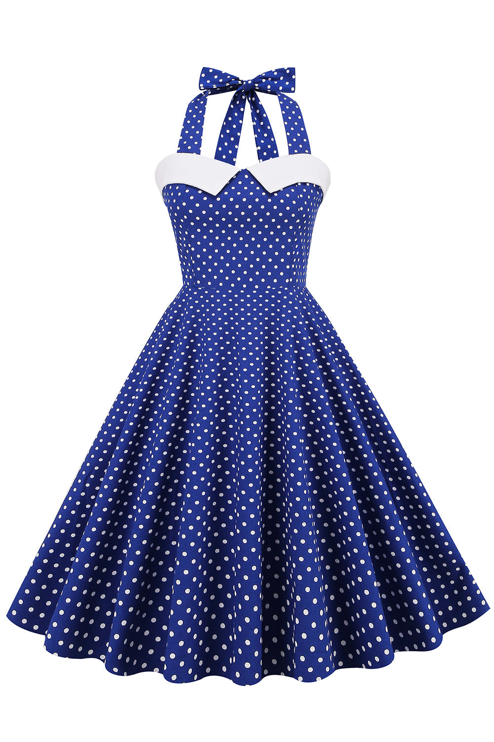 Vestido de balanço de bolinhas halter dos anos 50