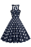 Vestido vintage de estilo retro Halter Navy