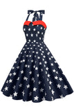 Vestido vintage de estilo retro Halter Navy